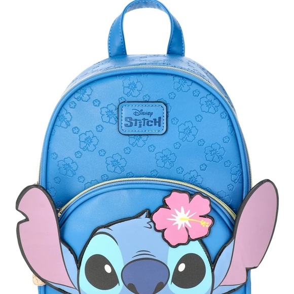 Disney Handbags - Disney Stitch Floral Blue Backpack